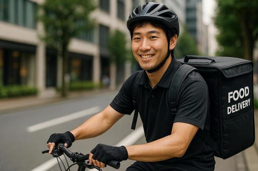 フードデリバリー中の男性配達員 フードデリバリー中の男性配達員の写真