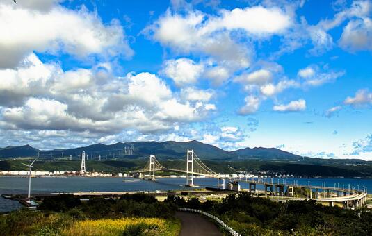 室蘭 祝津公園展望台から見る白鳥大橋 北海道,室蘭,祝津公園展望台の写真素材