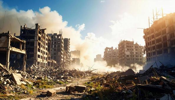 破壊されたビル、都市の光景　の写真