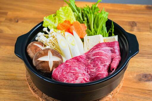 すき焼き 食材盛り付け すき焼き,和牛,牛肉スライスの写真素材