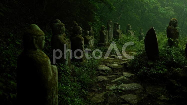 地蔵が並んだ暗い道 地蔵,道,暗いの写真素材