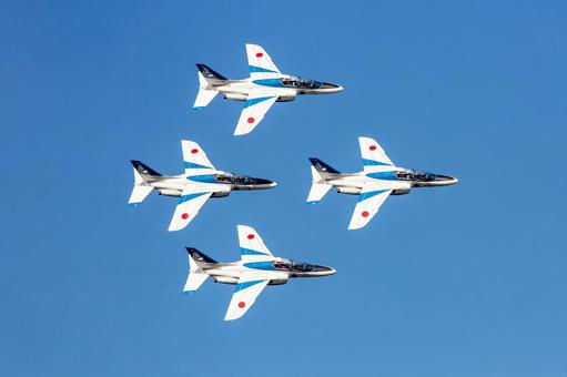 Air Self-Defense Force Blue Impulse aerobatic flight, fan break (Iruma base, Tokyo), blue impulse, funbreak (e.g. in basketball), air festival, JPG