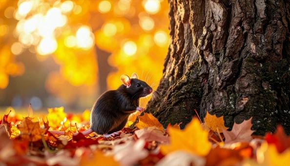 紅葉の森の小さなねずみ 紅葉の森の小さなねずみの写真