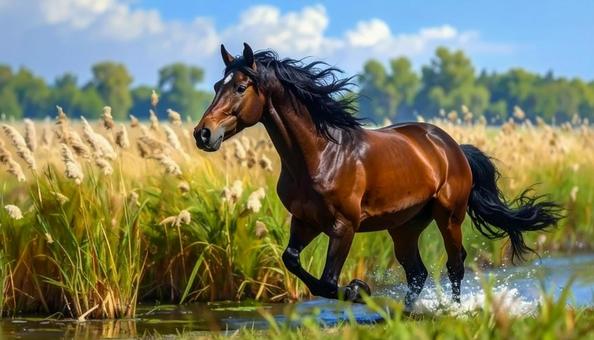 草原を駆ける馬 2026年の干支午年 草原を駆ける馬 2026年の干支午年の写真