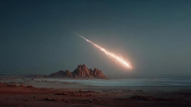 砂漠の夜空に現れた神秘的な彗星 砂漠の夜空に現れた神秘的な彗星の写真