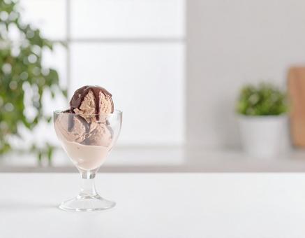 チョコソースとアイスクリーム チョコソースとアイスクリームの写真