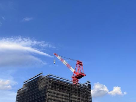 工事中 青空 工事中 青空 青空,工事中,工事の写真素材