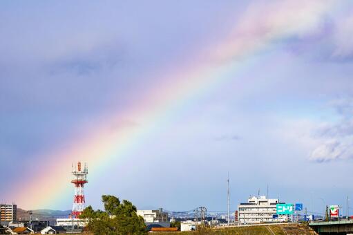 虹(25) 虹,七色,鉄塔の写真素材