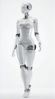 白く輝く洗練された女性型ロボットの全身像 白く輝く洗練された女性型ロボットの全身像の写真