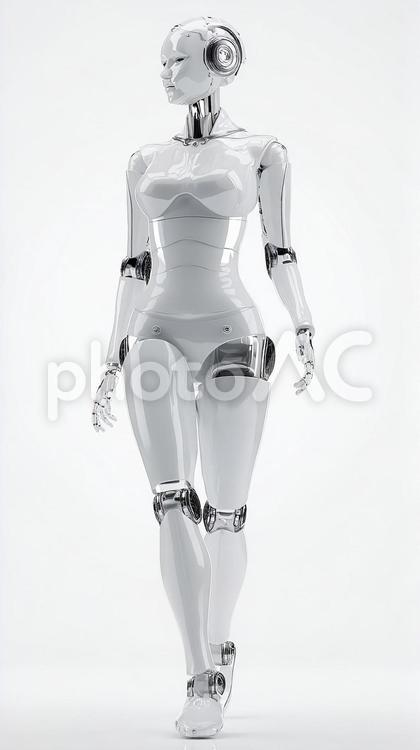 白く輝く洗練された女性型ロボットの全身像 ロボット,ai,サイエンスフィクションの写真素材