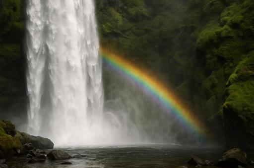 滝の中に虹がかかっているの写真