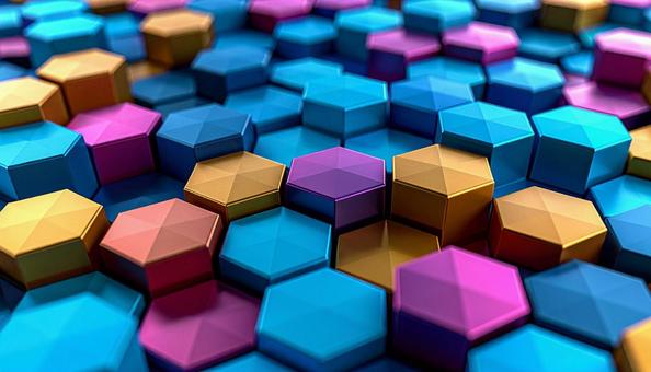カラフルな六角形ブロックの3D抽象背景 カラフルな六角形ブロックの3D抽象背景の写真