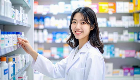 笑顔で働く薬剤師 笑顔で働く薬剤師の写真