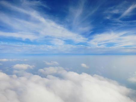 Photo, view from airplane, blue sky, sky and sea, 