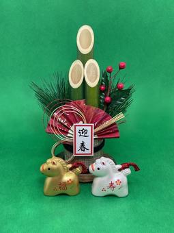 年賀状素材・干支・午年・門松 年賀状,年賀状素材,干支の写真素材