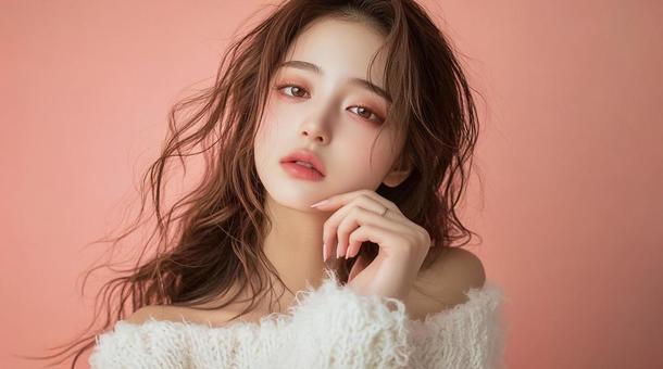 白ニットで肩を出したおしゃれな女性 白ニットで肩を出したおしゃれな女性の写真