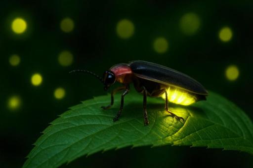 ホタル・葉にとまる発光虫・夏の風物詩 ホタル・葉にとまる発光虫・夏の風物詩の写真
