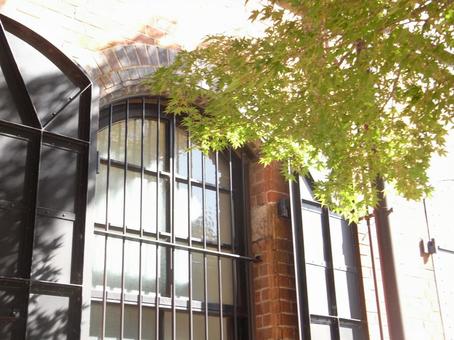 レンガ建築の窓 窓,紅葉,洋館の写真素材