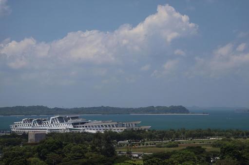 シンガポールの公園と海と空と建物の風景 シンガポールの公園と海と空と建物の風景 シンガポール,公園,海の写真素材