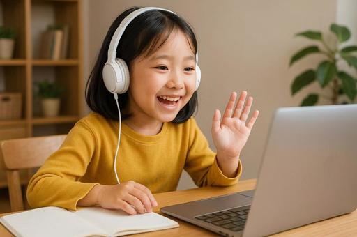 オンライン英会話でレッスンを受ける女の子 オンライン英会話でレッスンを受ける女の子の写真