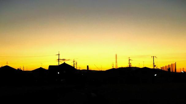 街の夕陽 夕日,夕焼け,日没の写真素材