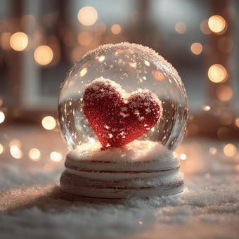 赤いハートが入ったスノードーム 赤いハートが入ったスノードームの写真