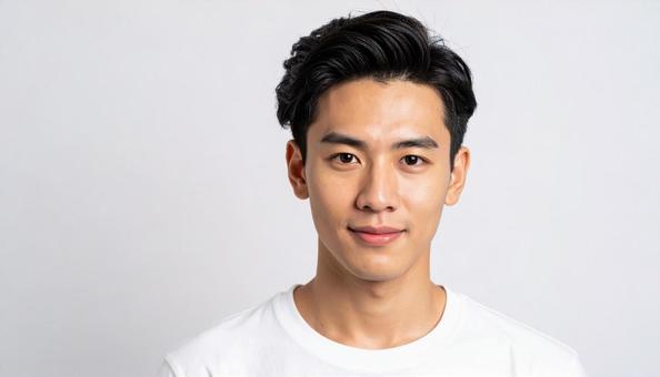 短髪アジア系男性の笑顔ポートレートの写真