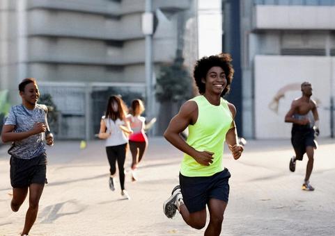 ランニングをする人々 ランニングをする人々の写真