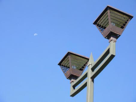 月と街路灯 月と街路灯 月,街路灯,青空の写真素材