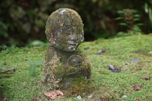 緑の苔の上に石仏のお地蔵様 緑の苔の上に石仏のお地蔵様 緑,苔,石仏の写真素材
