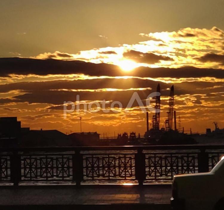 北海道（釧路）夕景 夕焼け空,空,北海道の写真素材