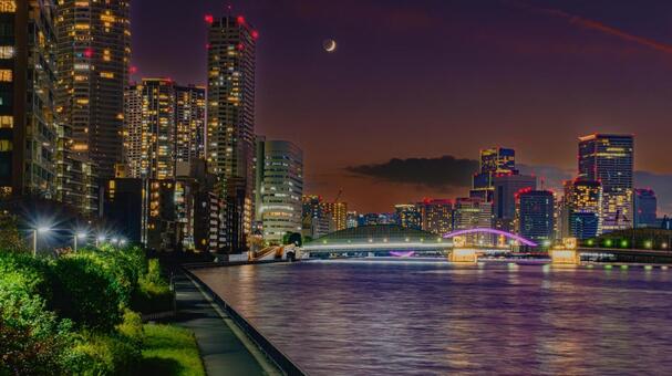 佃大橋から見た夜景 佃大橋,隅田川,橋の写真素材