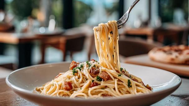Spaghetti rolled up with a fork, spaghetti, pasta, italian food, JPG