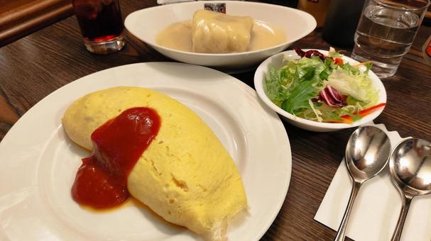 Cabbage rolls and omelet rice, food, eating out, meat, JPG