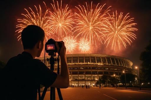 花火撮影と夜景のスタジアム 花火撮影と夜景のスタジアムの写真