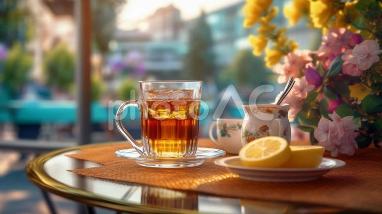 紅茶とティータイム ティータイム,ランチ,テラスの写真素材