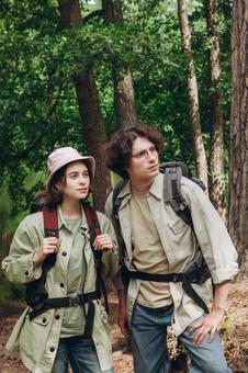 森の中の二人キャンプシーン 男女,外国人,登山の写真素材