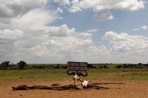 ケニアとタンザニアの国境 アフリカ,ケニア,タンザニアの写真素材