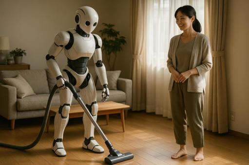 掃除ロボットと過ごす朝 掃除ロボットと過ごす朝の写真