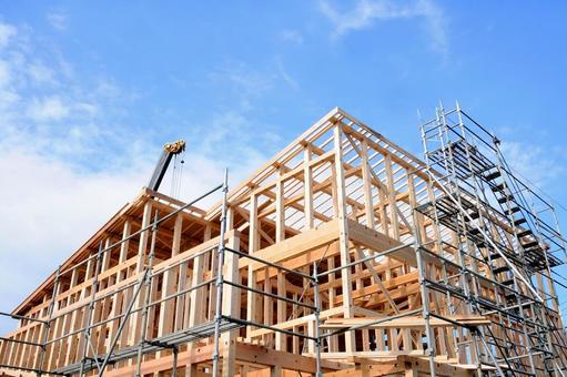 建築中　木造　軸組　建て方 足場,住宅,木造の写真素材