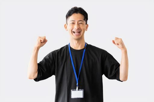 ガッツポーズをする笑顔の男性ビジネスマン ガッツポーズをする笑顔の男性ビジネスマン 男性,ガッツポーズ,笑顔の写真素材