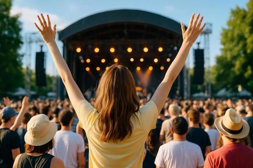 音楽フェスで盛り上がる観客・野外ライブ 音楽フェスで盛り上がる観客・野外ライブの写真