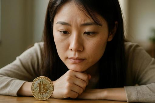 女性とビットコイン 女性とビットコインの写真