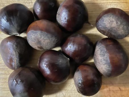 まな板の上にいっぱいの栗 栗,マロン,たくさんの写真素材