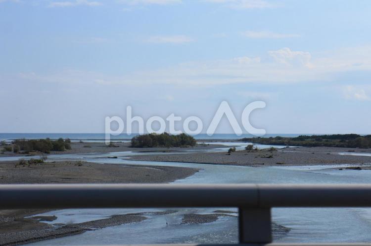 大井川河口と海 河口,大井川河口,水平線の写真素材