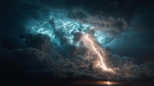 壮大な雷雲と稲光 壮大な雷雲と稲光の写真