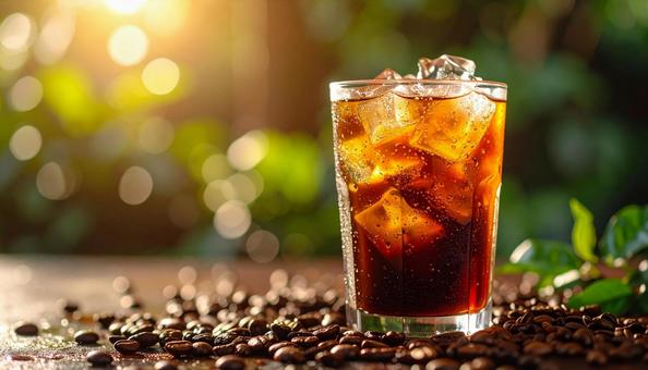 グラスに水滴がついた冷たいアイスコーヒー グラスに水滴がついた冷たいアイスコーヒーの写真
