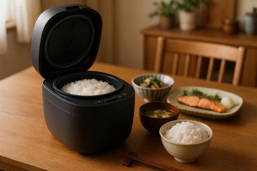 現代的な炊飯器と食卓の写真