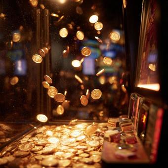 ゲームセンターのコイン落とし機 ゲームセンターのコイン落とし機の写真
