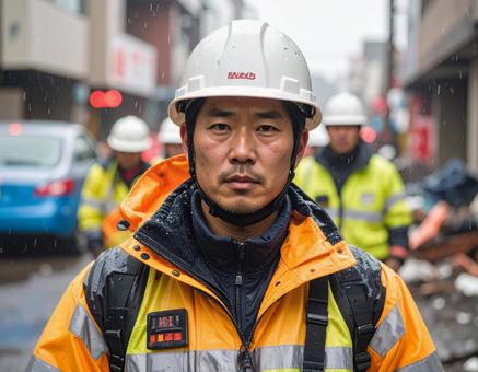 災害派遣・市街浸水に立ち向かう現場責任者 災害派遣・市街浸水に立ち向かう現場責任者の写真